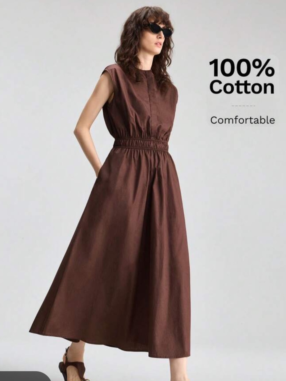 Massimo Dutti Midi Cotton poplin Burgundy Dress